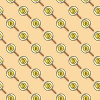 Magnifying Glass and Bitcoin Cryptocurrency colored seamless pattern vector