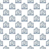 Laptop with Bitcoin Decentralized Cryptocurrency thin line seamless pattern vector