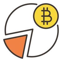 Pie Chart with Bitcoin coin Crypto Currency colored icon or symbol vector