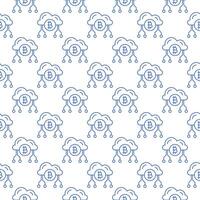 Cloud Technology with Bitcoin Crypto Currency seamless pattern in thin line style vector