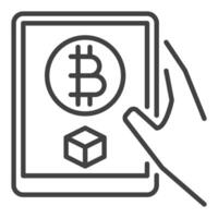 Bitcoin on Tablet Screen Crypto Currency icon or sign in thin line style vector