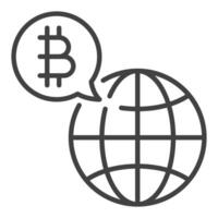 Earth Globe with Bitcoin Global Cryptocurrency outline icon or symbol vector