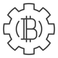 Cog wheel with Bitcoin Cryptocurrency outline icon or symbol vector