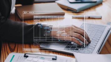 projekt chef arbetssätt med gantt Diagram schema till planen uppgifter och leveranser. schemaläggning aktiviteter med en planera programvara, företags- strategi för finansiera, operationer, försäljning, marknadsföring. video