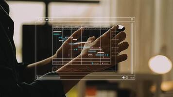 project manager werken met gantt tabel schema naar plan taken en leveringen. het roosteren activiteiten met een planning software, zakelijke strategie voor financiën, activiteiten, verkoop, marketing. video