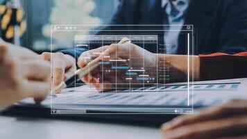 Project manager working with Gantt chart schedule to plan tasks and deliverables. Scheduling activities with a planning software, Corporate strategy for finance, operations, sales, marketing. video