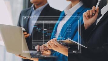 Project manager working with Gantt chart schedule to plan tasks and deliverables. Scheduling activities with a planning software, Corporate strategy for finance, operations, sales, marketing. video