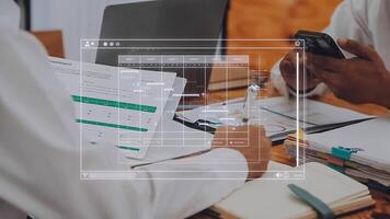 project manager werken met gantt tabel schema naar plan taken en leveringen. het roosteren activiteiten met een planning software, zakelijke strategie voor financiën, activiteiten, verkoop, marketing. video