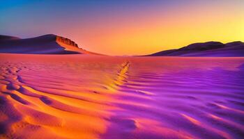 photo of landscape nature sand dunes with orange sunset light,