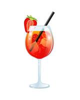 Strawberry cocktail. A glass with a drink, straw and berries. Summer drink. Lemonade with berry juice. illustration isolated on white background vector