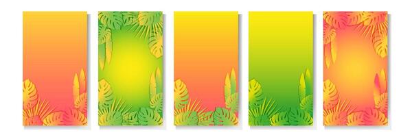 Set of colorful summer vertical banners with tropical plants. vector