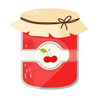 cherry jam in a jar. Isolated illustration in flat style vector