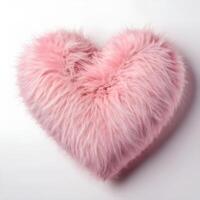 plush pink heart with fur on white background photo