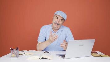 Man making call on laptop. video