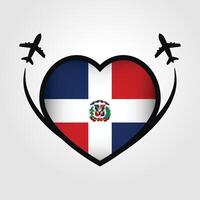 Dominican Republic Travel Heart Flag With Airplane Icons vector