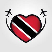 trinidad y tobago viaje corazón bandera con avión íconos vector