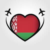 Belarus Travel Heart Flag With Airplane Icons vector