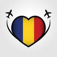 Romania Travel Heart Flag With Airplane Icons vector