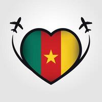 Cameroon Travel Heart Flag With Airplane Icons vector