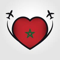 Morocco Travel Heart Flag With Airplane Icons vector