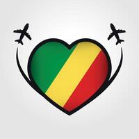 Republic of the Congo Travel Heart Flag With Airplane Icons vector