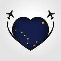 Alaska Travel Heart Flag With Airplane Icons vector