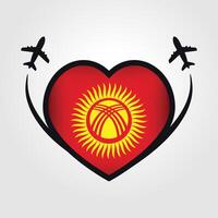 Kyrgyzstan Travel Heart Flag With Airplane Icons vector