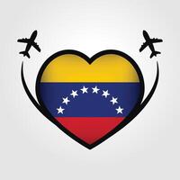 Venezuela viaje corazón bandera con avión íconos vector