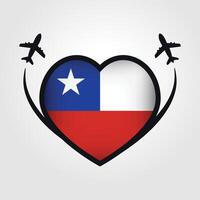 Chile Travel Heart Flag With Airplane Icons vector