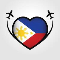 Philippines Travel Heart Flag With Airplane Icons vector