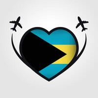 Bahamas Travel Heart Flag With Airplane Icons vector