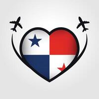 Panamá viaje corazón bandera con avión íconos vector