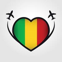 Mali Travel Heart Flag With Airplane Icons vector