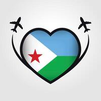 Djibouti Travel Heart Flag With Airplane Icons vector