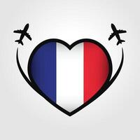 Francia viaje corazón bandera con avión íconos vector