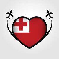 Tonga Travel Heart Flag With Airplane Icons vector