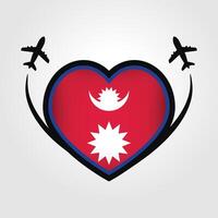 Nepal Travel Heart Flag With Airplane Icons vector