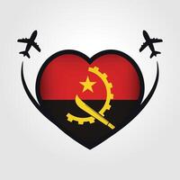Angola Travel Heart Flag With Airplane Icons vector
