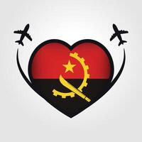 angola viaje corazón bandera con avión íconos vector