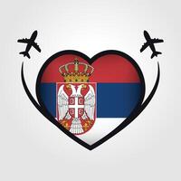 serbia viaje corazón bandera con avión íconos vector