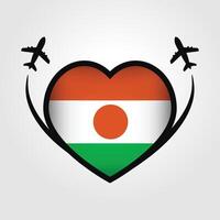 Niger Travel Heart Flag With Airplane Icons vector