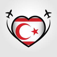 Northern Cyprus Travel Heart Flag With Airplane Icons vector