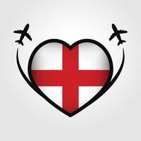 Inglaterra viaje corazón bandera con avión íconos vector