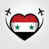 Siria viaje corazón bandera con avión íconos vector