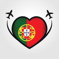 Portugal Travel Heart Flag With Airplane Icons vector
