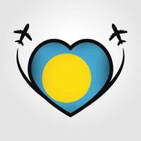 Palau Travel Heart Flag With Airplane Icons vector