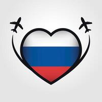 Russia Travel Heart Flag With Airplane Icons vector