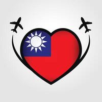 Taiwán viaje corazón bandera con avión íconos vector