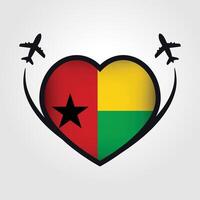 Guinea Bissau viaje corazón bandera con avión íconos vector