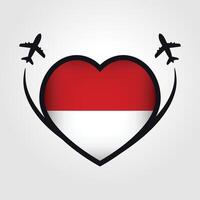 Indonesia Travel Heart Flag With Airplane Icons vector